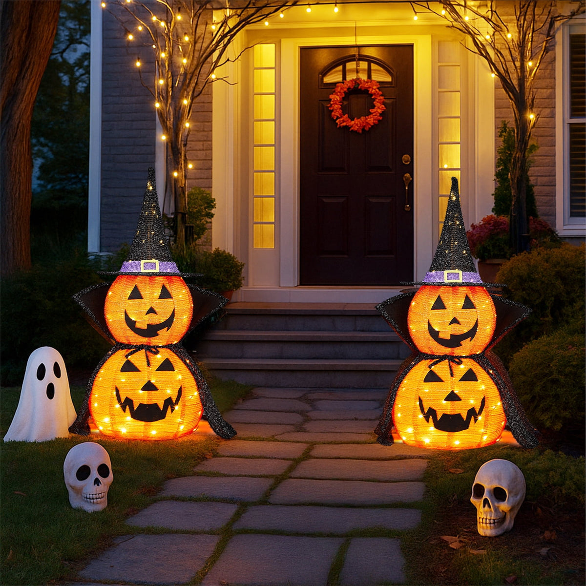 Ktaxon 3FT Pumpkins Halloween Lighted Pumpkin Outdoor Decoration for Holiday Lawn Garden Party,2Pcs