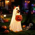LED German Shepherd Blow Molded Halloween Statue, Light Up Ghost Dog Figure with Pumpkin Candy Bucket, Glowing German Shepherd Halloween Decoration for Outdoor Porch Yard Fall Spooky Season Home