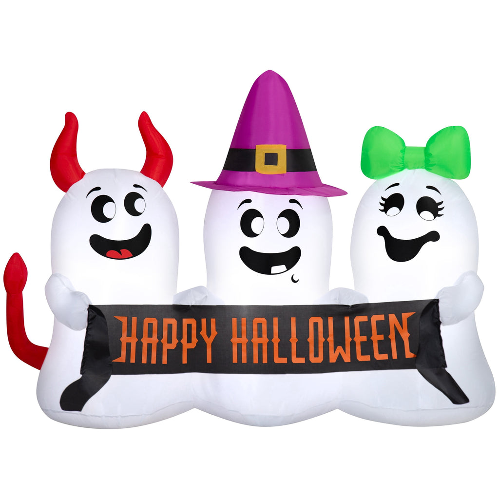 Ghosts Trio with Banner Airblown Yard Inflatable, Multicolor, 5', Halloween by Way To Celebrate