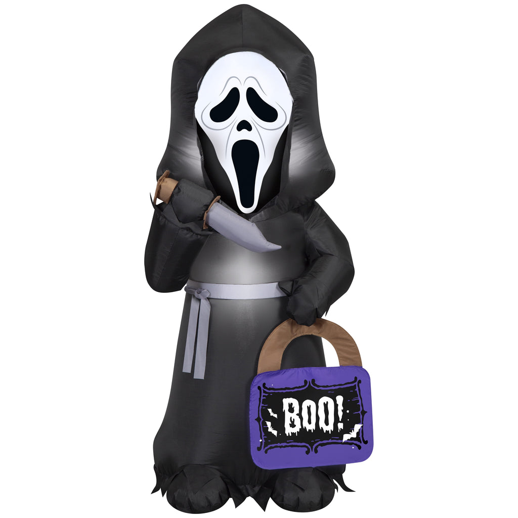 Airblown Halloween Yard Inflatables Light Ghostface with Treat Sack Fun World, 5 ft