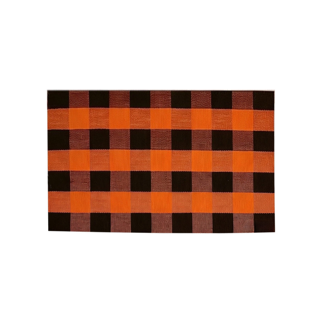 Orange Plaid Fall Outdoor Mat, Hand-Woven Porch Rug for Thanksgiving Halloween Door Decor
