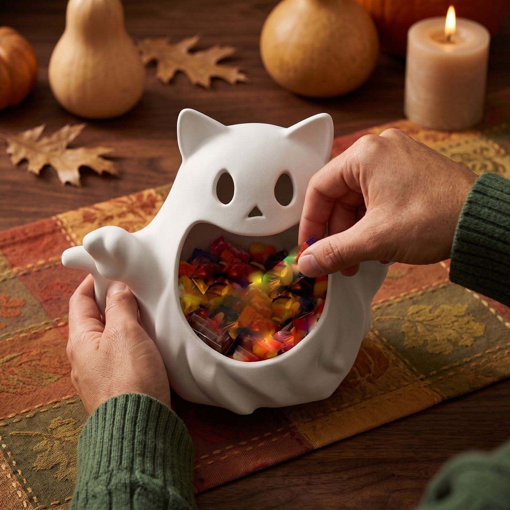 Diceymbol Halloween Pumpkin Snack Bowl Stand Collapsible Broomstick Candy Tray for Cupcakes & Desserts, Resin Serving Platter with Ceramic Pumpkin Bowls