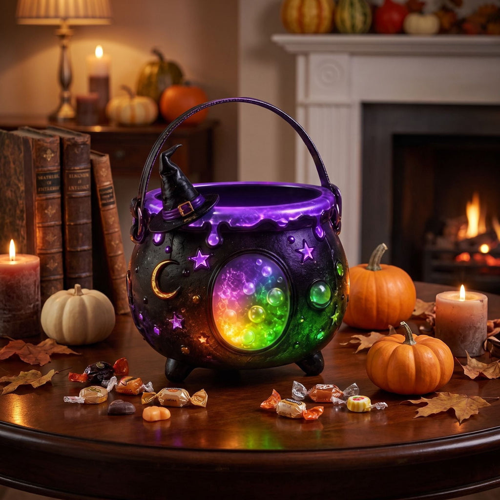Diceymbol Halloween Pumpkin Snack Bowl Stand Collapsible Broomstick Candy Tray for Cupcakes & Desserts, Resin Serving Platter with Ceramic Pumpkin Bowls
