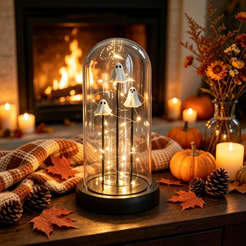 Lighted Halloween Ghost Candy Bowl, Cute LED Ghost Holding Pumpkin Candy Bucket for Trick or Treat, Outdoor Halloween Decorations for Front Porch, Indoor Yard Patio Halloween Decor
