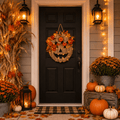 Lighted Burlap Pumpkin Wreath with Remote Control 🎃✨ Cozy Fall Door Decor with 8 Light Modes & Warm LED Glow Halloween Decor