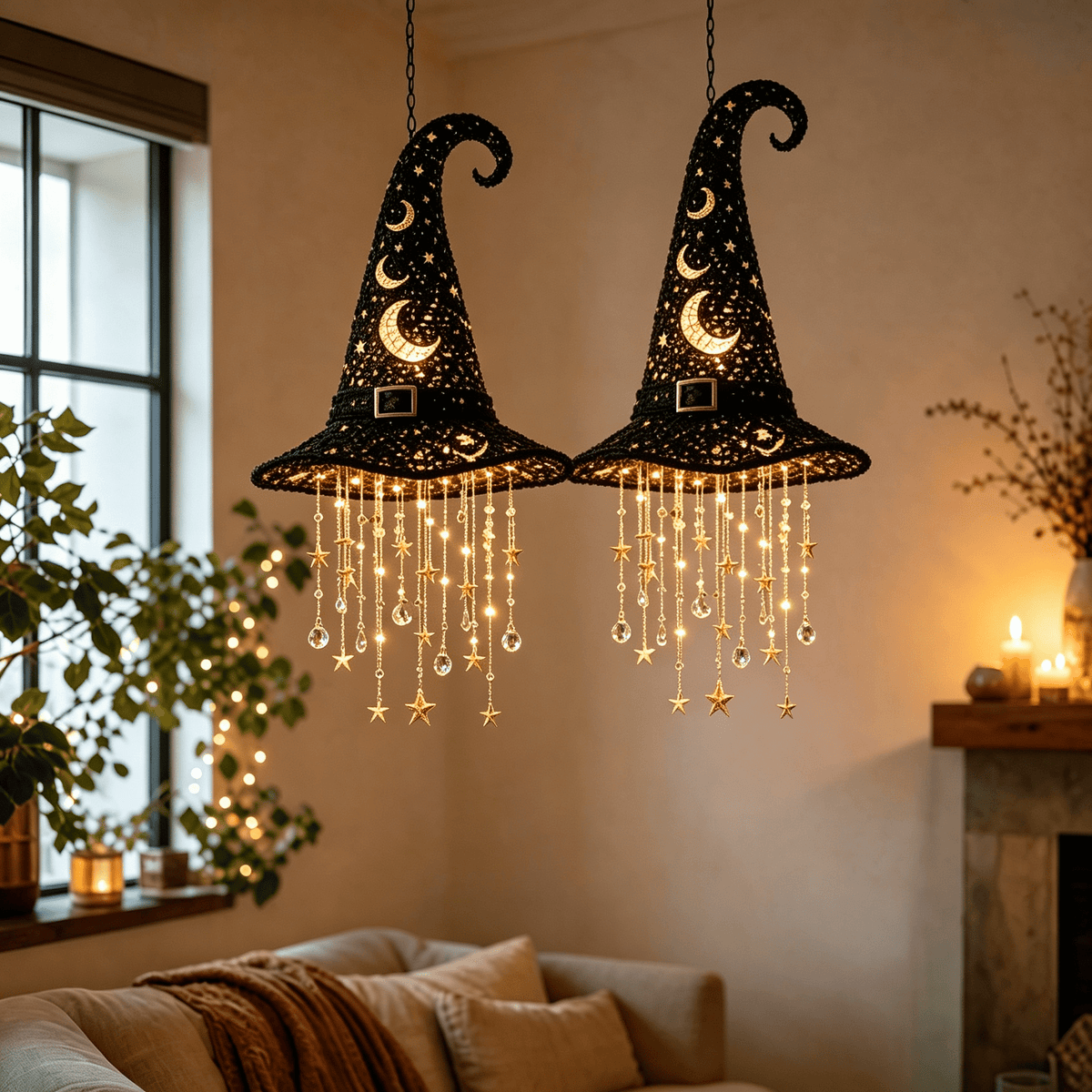 Stijggn Witch Hat Lights Halloween Glowing Lights, Waterproof Hanging Witch Hat Decorations, Warm Light Festival Ornaments for Indoor Outdoor Yard Garden Party Halloween Decor