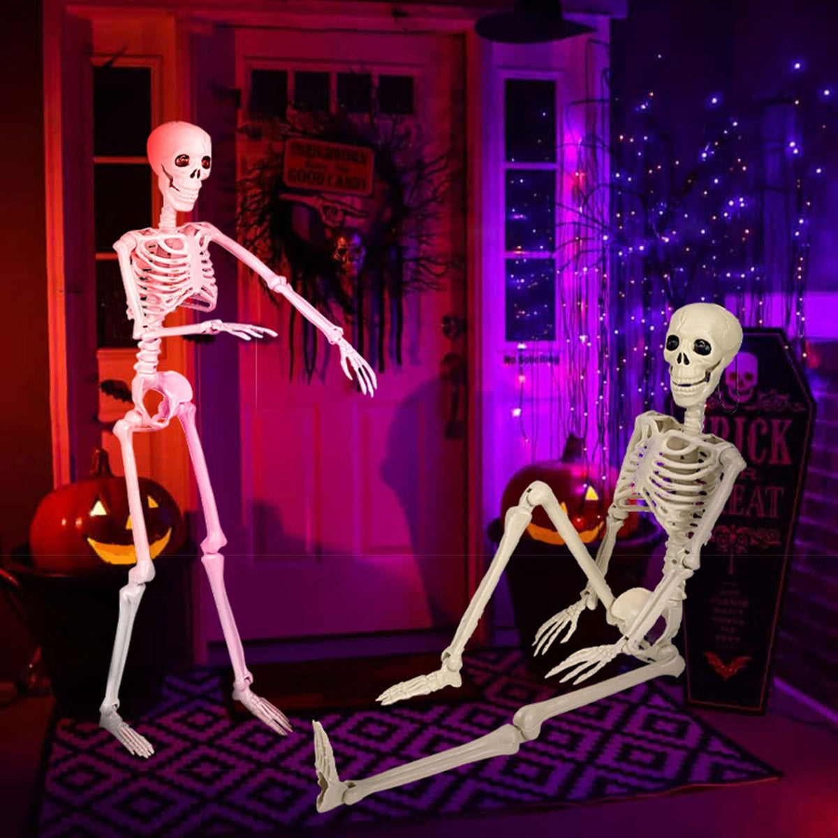 LmnLft Life Size Poseable Hanging Skeleton Decoration with Movable Joints, Full Body Halloween Prop for Indoor Outdoor Yard Party Displays