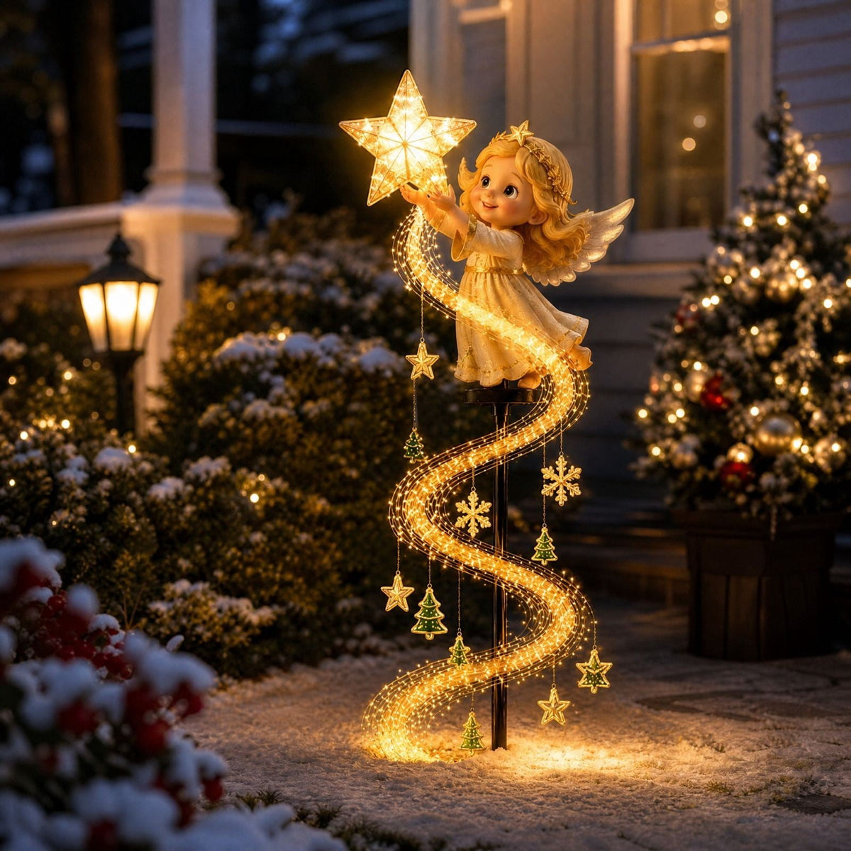 Luckky Christmas Bell Cascade Solar Yard Light,Solar Powered Flowing Star Bell Stake Light,Warm Yellow Outdoor Holiday Decor for Christmas Yard Decor（1 Pack）