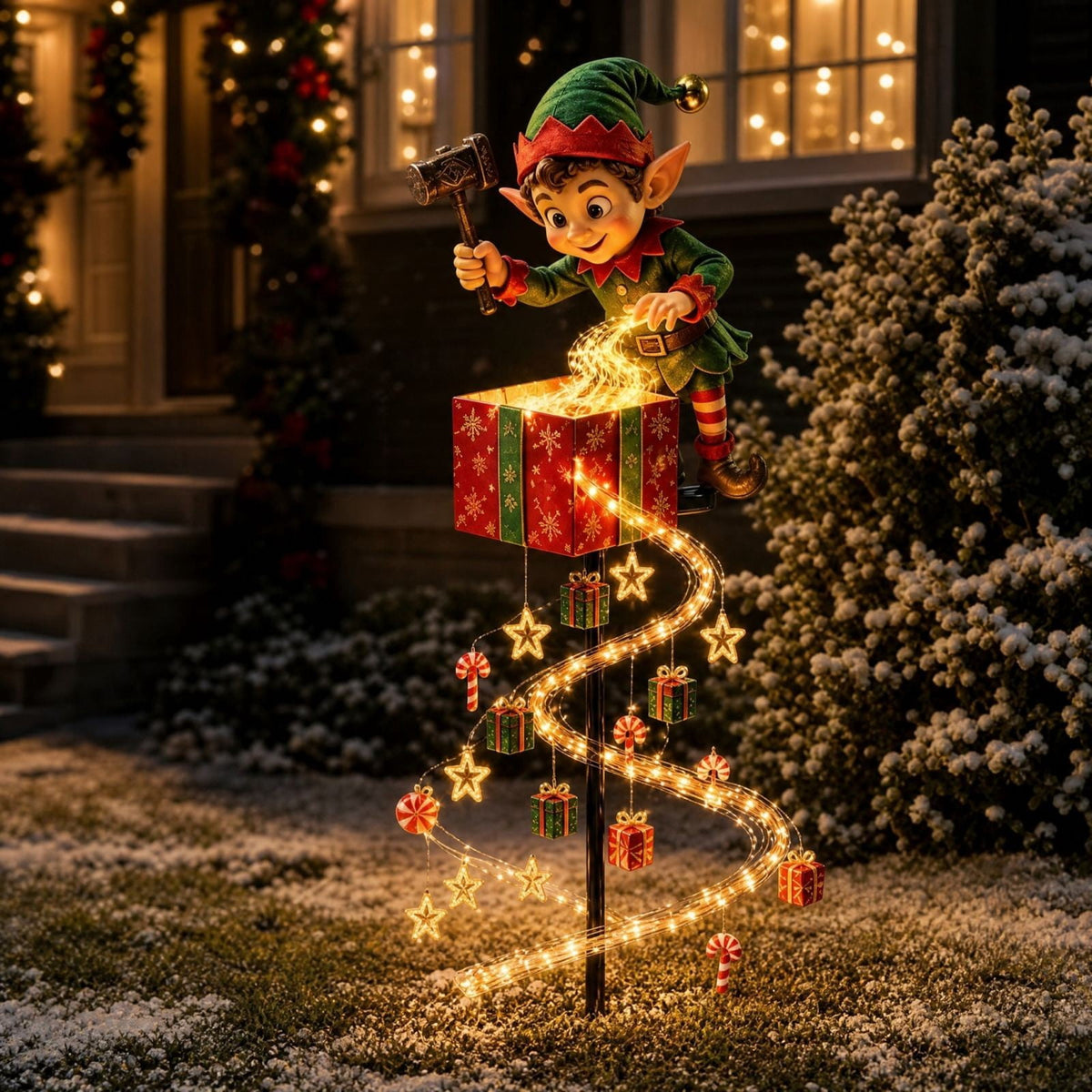 Luckky Christmas Bell Cascade Solar Yard Light,Solar Powered Flowing Star Bell Stake Light,Warm Yellow Outdoor Holiday Decor for Christmas Yard Decor（1 Pack）