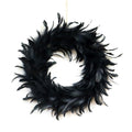 Milue 15.7in Natural Feathers Wreath Front Door Black Feather Wreath Spooky Scene Party Favors for Porch Halloween Decoration