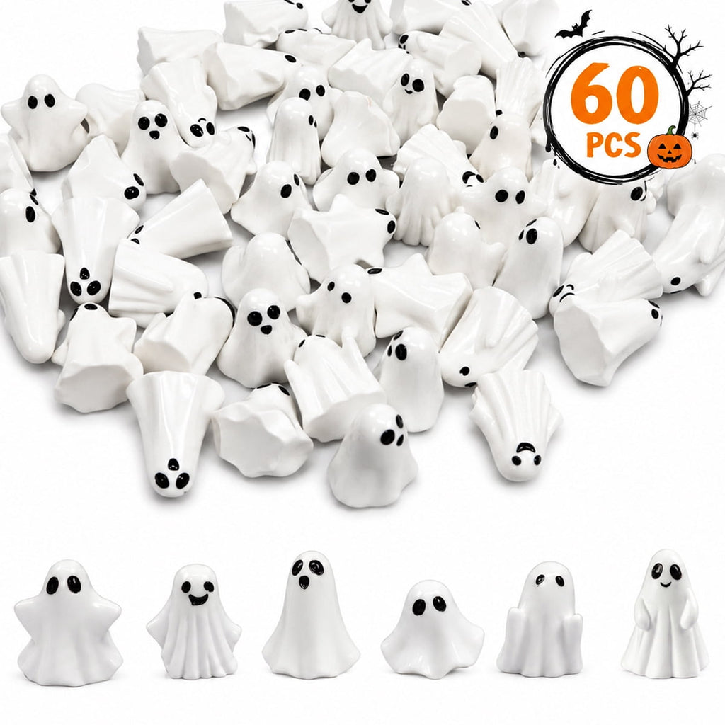 Mini Ghosts Figurines,Tiny Halloween Miniatures for Spooky Tiered Tray Decor,Home Tabletop Shelf Centerpieces,Party Favors Gift,60 Pcs