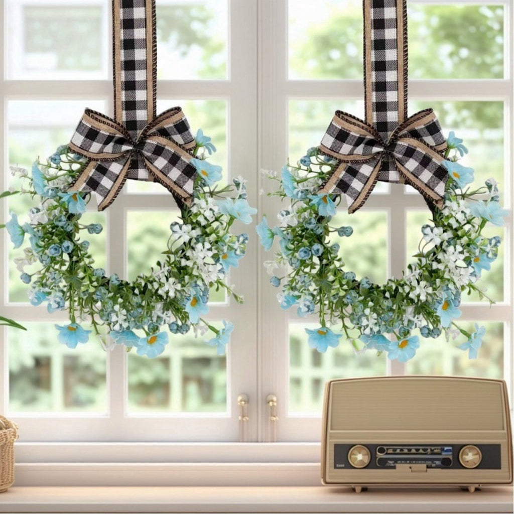 Mini Spring Wreaths, Artificial Daisy Flowers Small Pillar Holder Wreath, Spring Summer Floral Wreath for Candle, Farmhouse, Porch, Front Door, Cabinets, Table Decoration, White