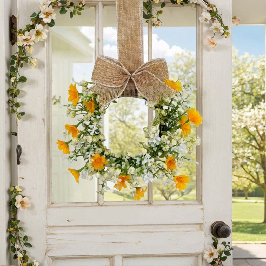 Mini Spring Wreaths, Artificial Daisy Flowers Small Pillar Holder Wreath, Spring Summer Floral Wreath for Candle, Farmhouse, Porch, Front Door, Cabinets, Table Decoration, White