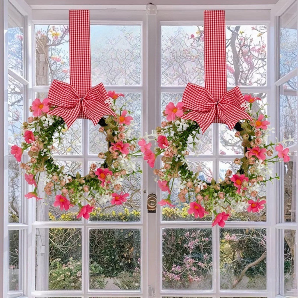 Mini Spring Wreaths, Artificial Daisy Flowers Small Pillar Holder Wreath, Spring Summer Floral Wreath for Candle, Farmhouse, Porch, Front Door, Cabinets, Table Decoration, White