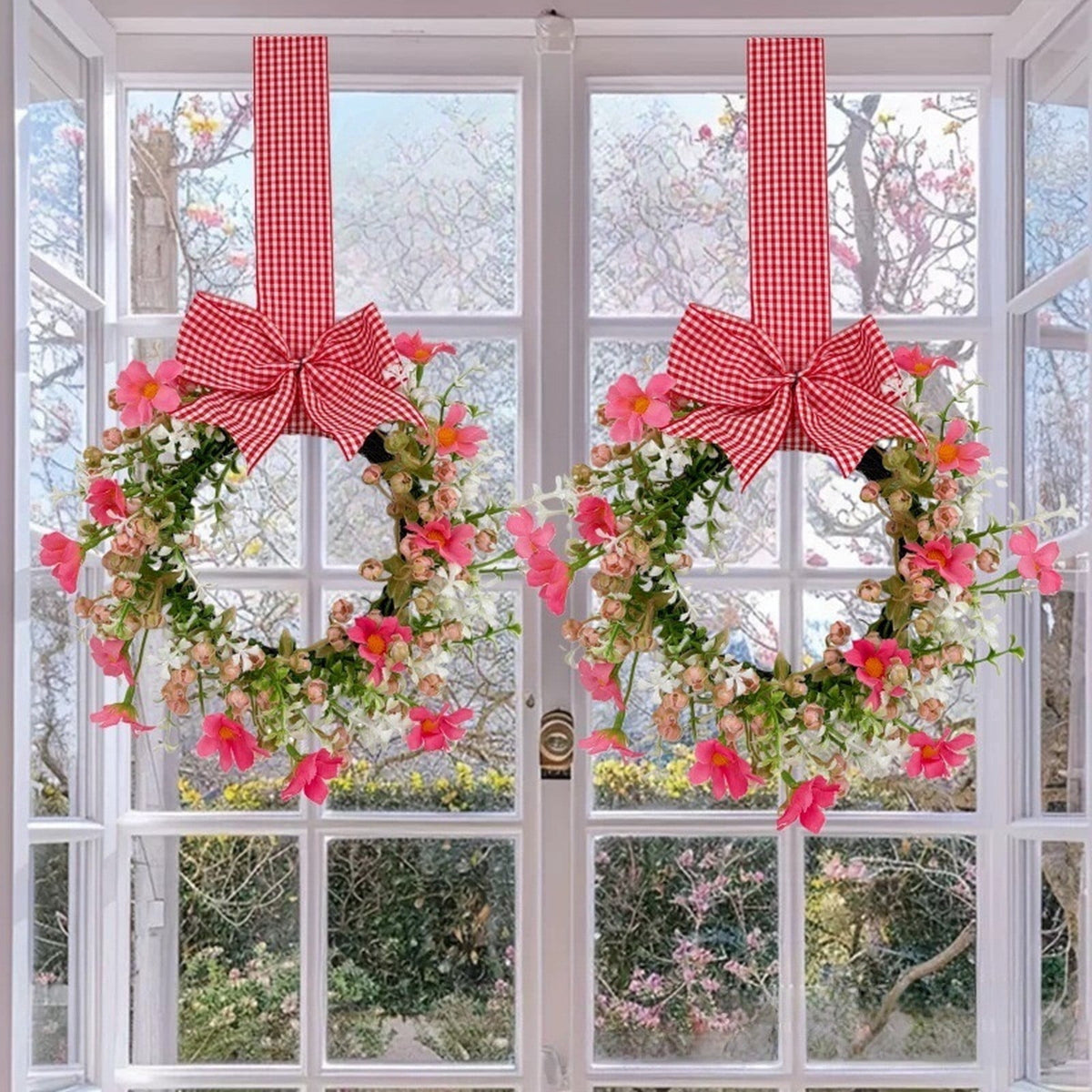 Mini Spring Wreaths, Artificial Daisy Flowers Small Pillar Holder Wreath, Spring Summer Floral Wreath for Candle, Farmhouse, Porch, Front Door, Cabinets, Table Decoration, White