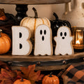 Miwamany 3 Pack Spooky Cute Ghost Wooden Figurine Set, Freestanding Lightweight Tabletop Ornament, Reusable Festival Decor for Home Kitchen Office Tiered Tray Halloween Centerpiece
