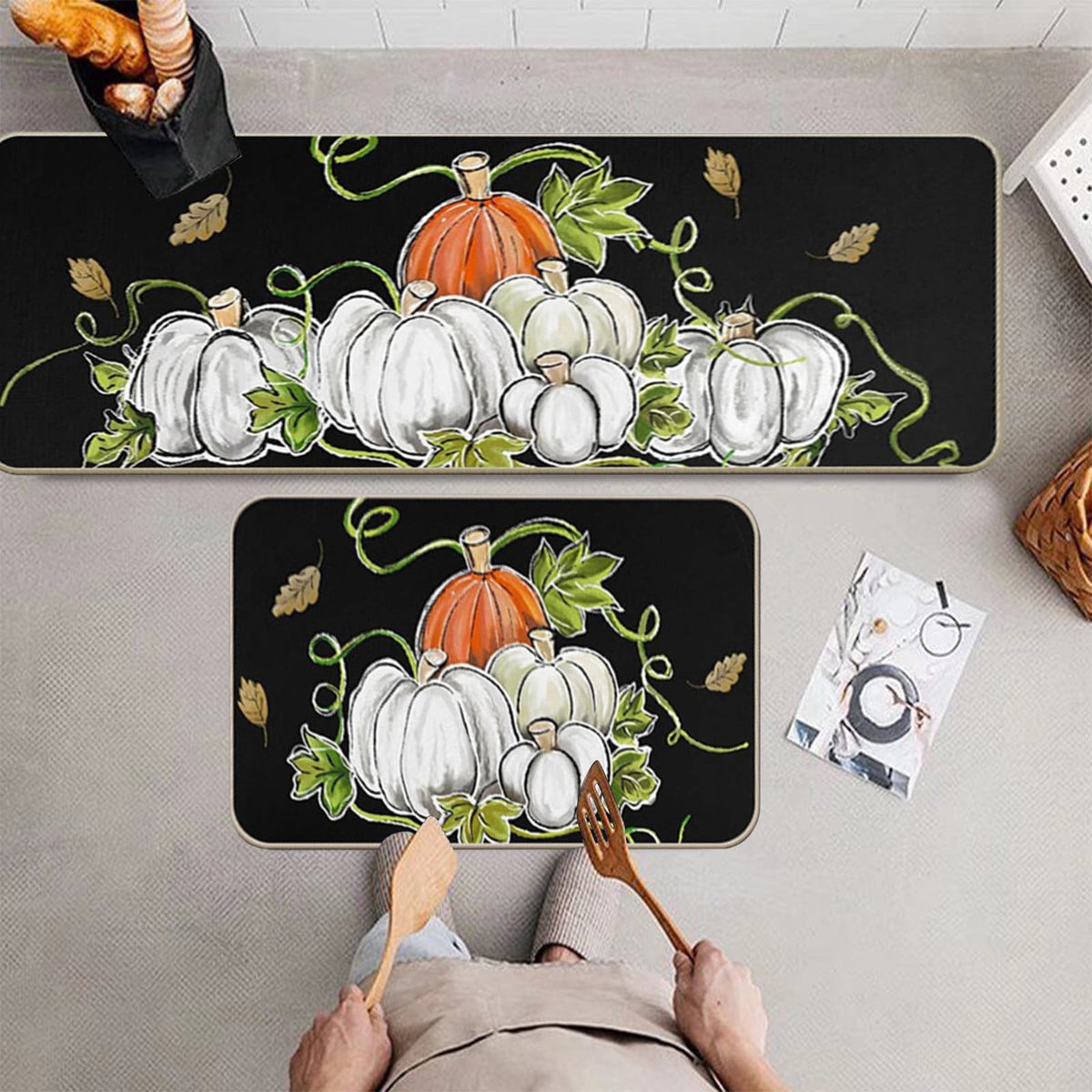 Muecwrye 2 Pcs Fall Doormats, Halloween Doormat, Cute Welcome Mats for Outside, Bathroom Front Door Mat, Washable Fall Rugs for Front Porch Entrance, Farmhouse Indoor Outdoor decor