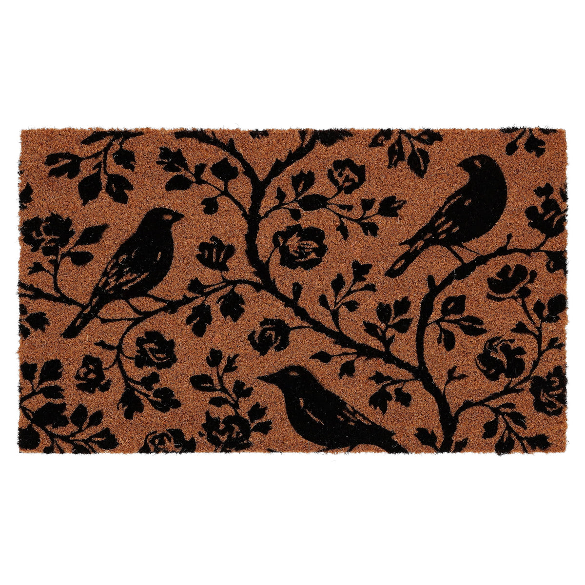 My Texas House Halloween Natural/Black Floral Bird Outdoor Coir Doormat, 30" x 48"