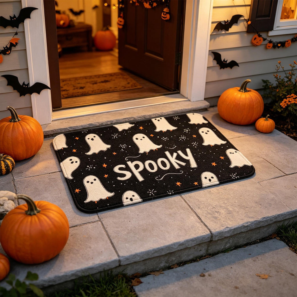 Halloween Wreath Shaped Rugs, Soft Indoor Mat for Entryway, Kitchen, Halloween Party, Pumpkin Witch Spooky Home Decor, 23.62x15.75 Inches