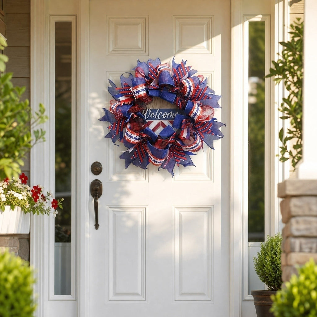 Nkmbld 4th of July Wreaths for Front Door, Independence Day Wreath Red White Blue Flower Wreath for Independence Day Memorial Day Flag Day Decor