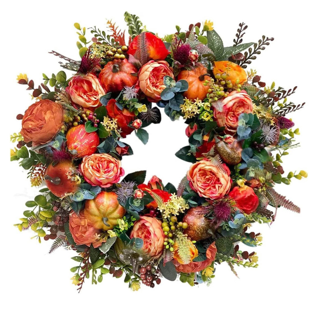 EWSFHUI Peony and Pumpkin Wreath for Front Door - Farmhouse Decor with Maple Leaves,Berries,and Pinecones for Fall,Thanksgiving,Halloween,and Seasonal Displays