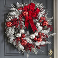 Opehuo Christmas Wreath Outdoor,Artificial Christmas Garland for Front Door with Red Flocking Bowknot,Pine Cones,Red Berries,Indoor and Outdoor Christmas Decorations(B)