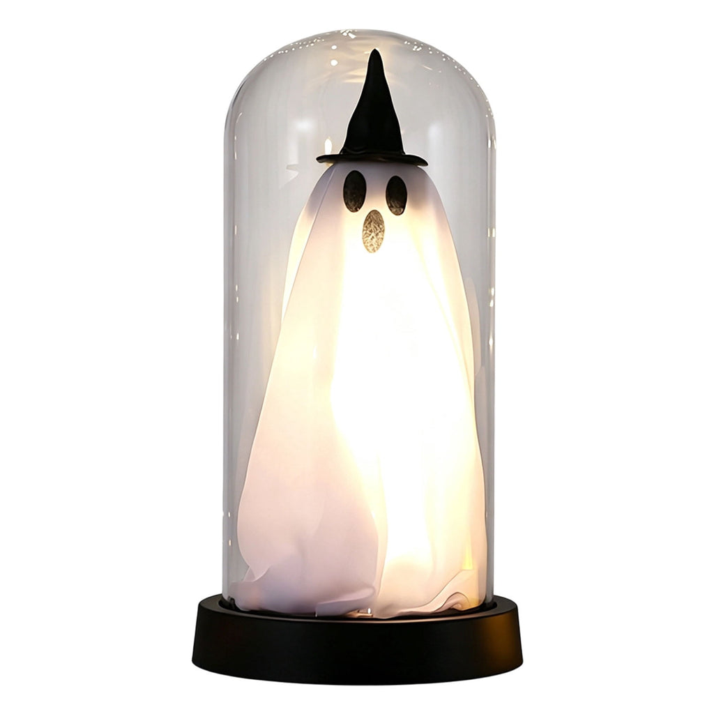 Orangide Halloween Ghost Cloche Night Light Fabric Ghost Lamp with Glass Dome for Mantel Shelf Spooky Party and Home Decor Ornament