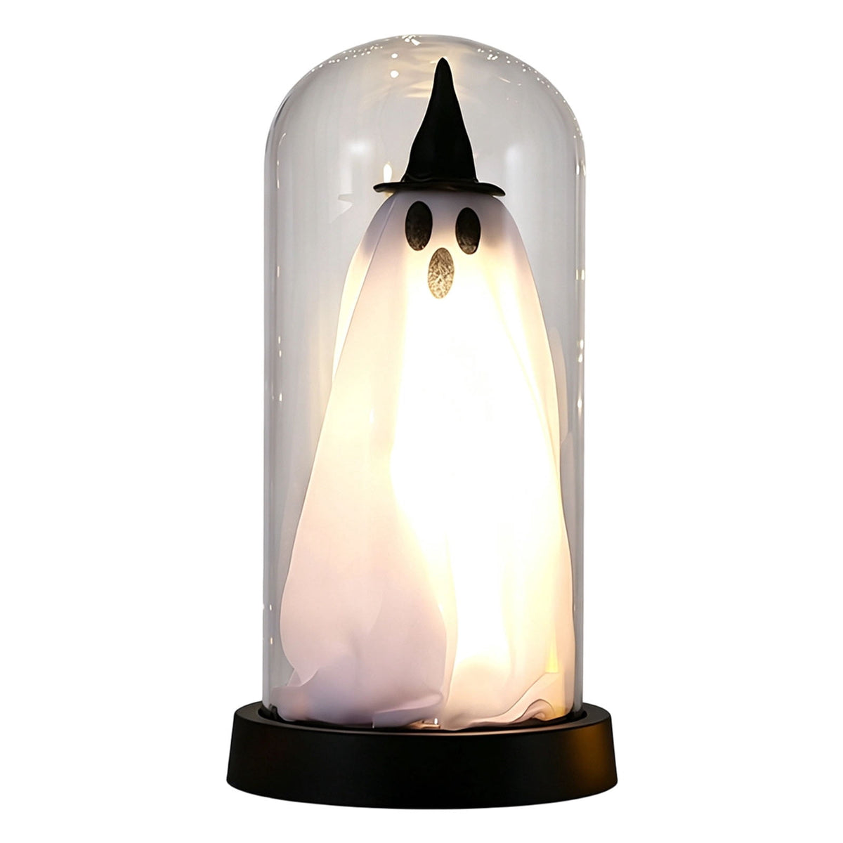 Orangide Halloween Ghost Cloche Night Light Fabric Ghost Lamp with Glass Dome for Mantel Shelf Spooky Party and Home Decor Ornament