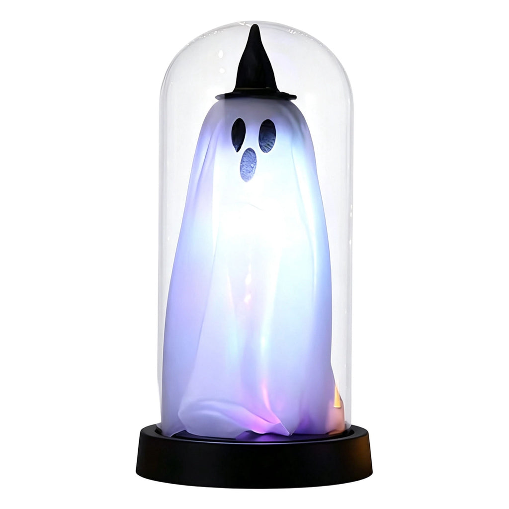 Orangide Halloween Ghost Cloche Night Light Fabric Ghost Lamp with Glass Dome for Mantel Shelf Spooky Party and Home Decor Ornament