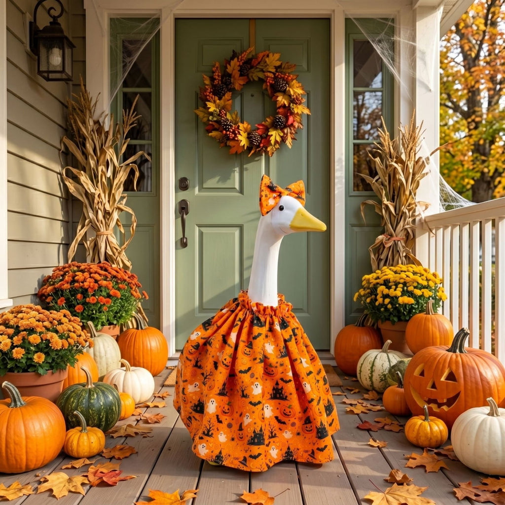 Halloween Garden Porch Decor, Porch Goose Outfits Halloween, 23 Inch Porch Goose Outfits, Witch Dress and Hat Set, Fits 23X11X26 Inch Standing Plush Goose for Front Porch Lawn