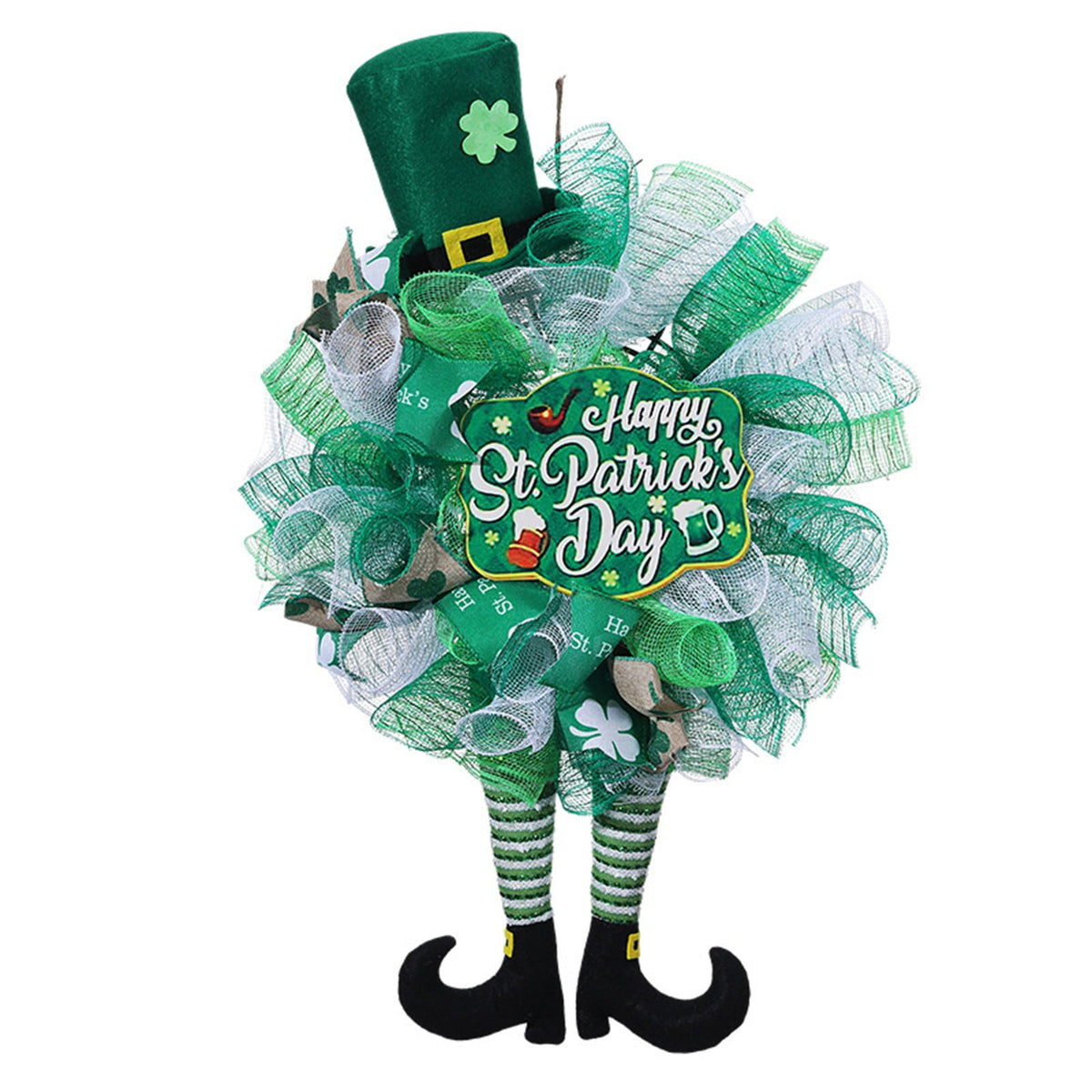 Overstock Outlet St. Patrick’S Day Leprechaun Wreath & Ribbon, Front Door Decor for St. Patrick’S Day, Irish Holiday Wreath, Wall Decoration for St. Patrick’S Day Festivities