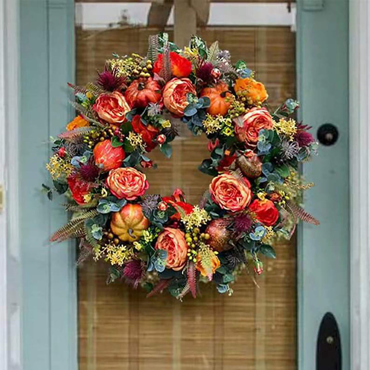 PPKVUFD Fall Decorations for Home - Fall Decor - 18 Inch Autumn Fairytale Pumpkin Foliage Maple Leaf Rose Wreath for Thanksgiving Halloween Farmhouse Harvest Front Door Outdoor Indoor Window Wall