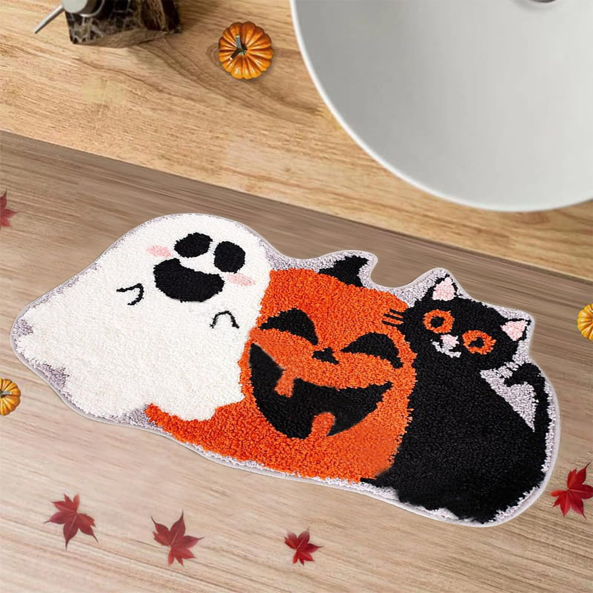 Orange Plaid Fall Outdoor Mat, Hand-Woven Porch Rug for Thanksgiving Halloween Door Decor