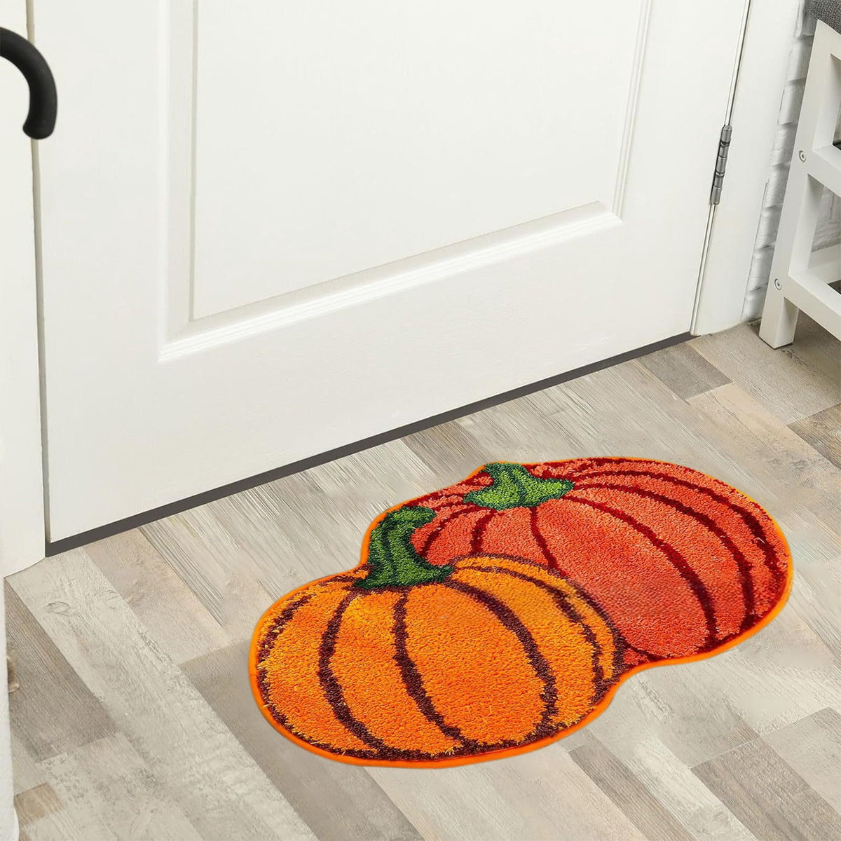 Orange Plaid Fall Outdoor Mat, Hand-Woven Porch Rug for Thanksgiving Halloween Door Decor