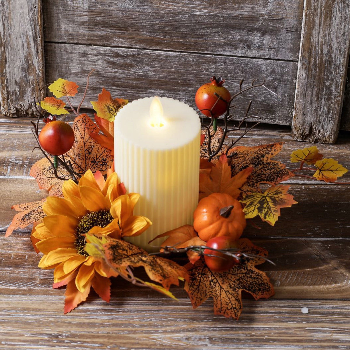 Pumpkins Candle Rings Wreaths Fall Candle Rings Maple Leaves Harvest Day Wreath Ring Holder Sunflower Pumpkin for Autumn Harvest Festival Farmhouse Halloween Table Decor
