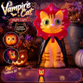 QLUEWX Halloween Tabletop Night Light Decor, Vampire Cat Blow Mold Light Up Orange Figurine, Dracula Cloak Glowing Cat Lamp Mantel Bedroom Indoor Farmhouse Party Holiday Gift Ornament