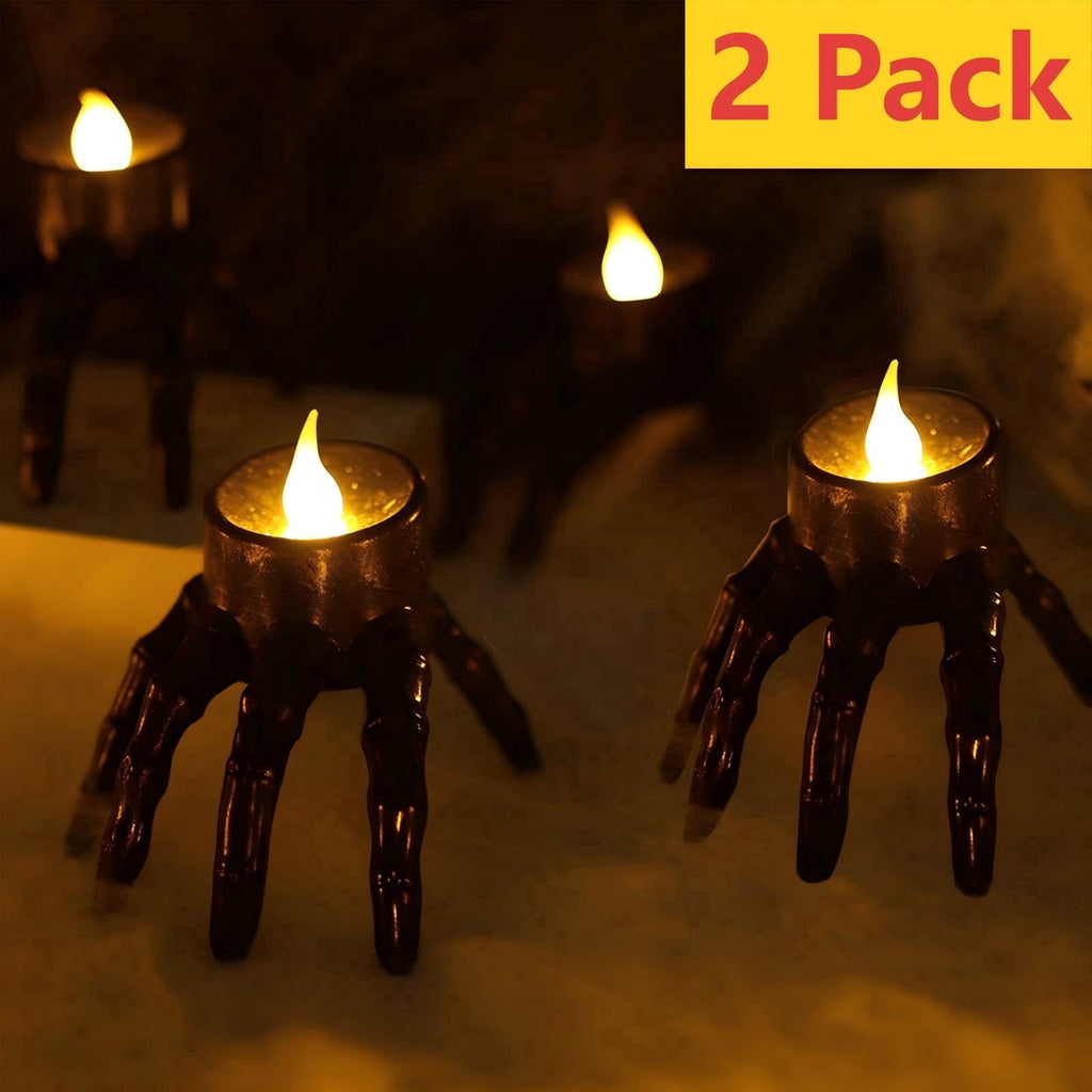 Qocolcyl 2 Pack Halloween Skeleton Lights Decorations, Halloween Candles Lamp Decoration Ornament Indoor Outdoor, Halloween Scary Decor for Home Room Table Outside Yard Lawn Garden Party Supplies