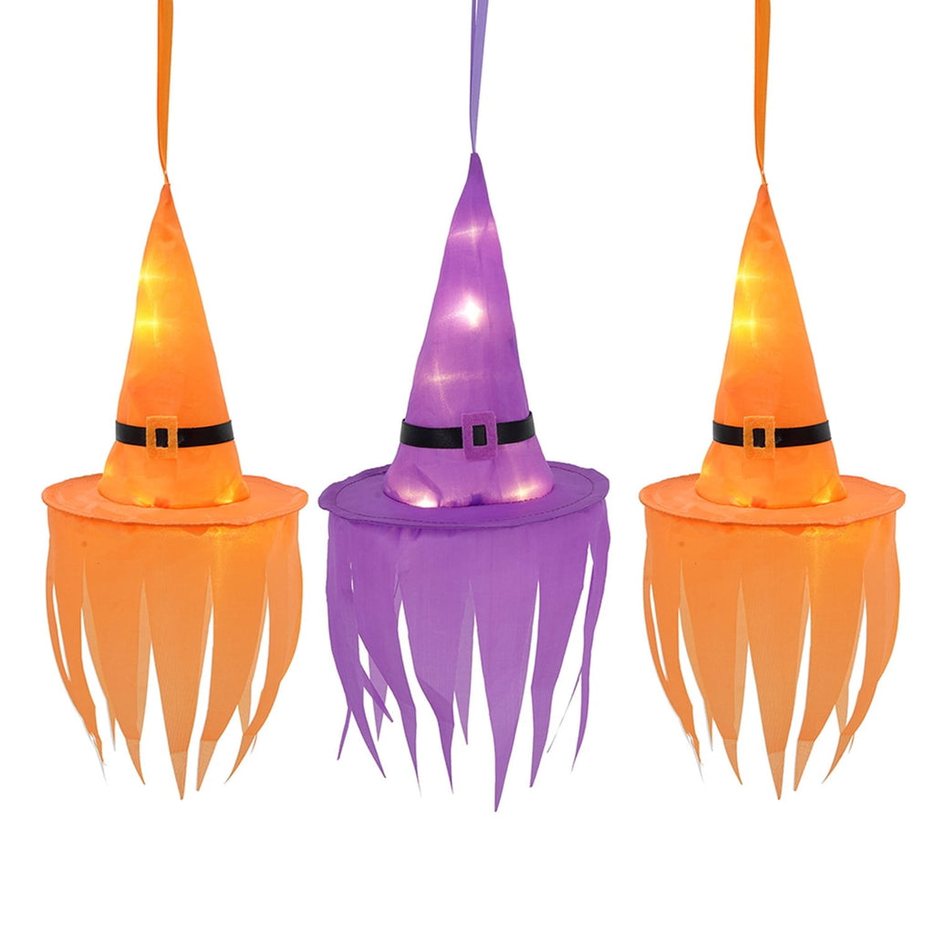 Light-Up Hanging Witch Hat Decorations, Orange and Purple, 6", 3 Count, Halloween by Way To Celebrate