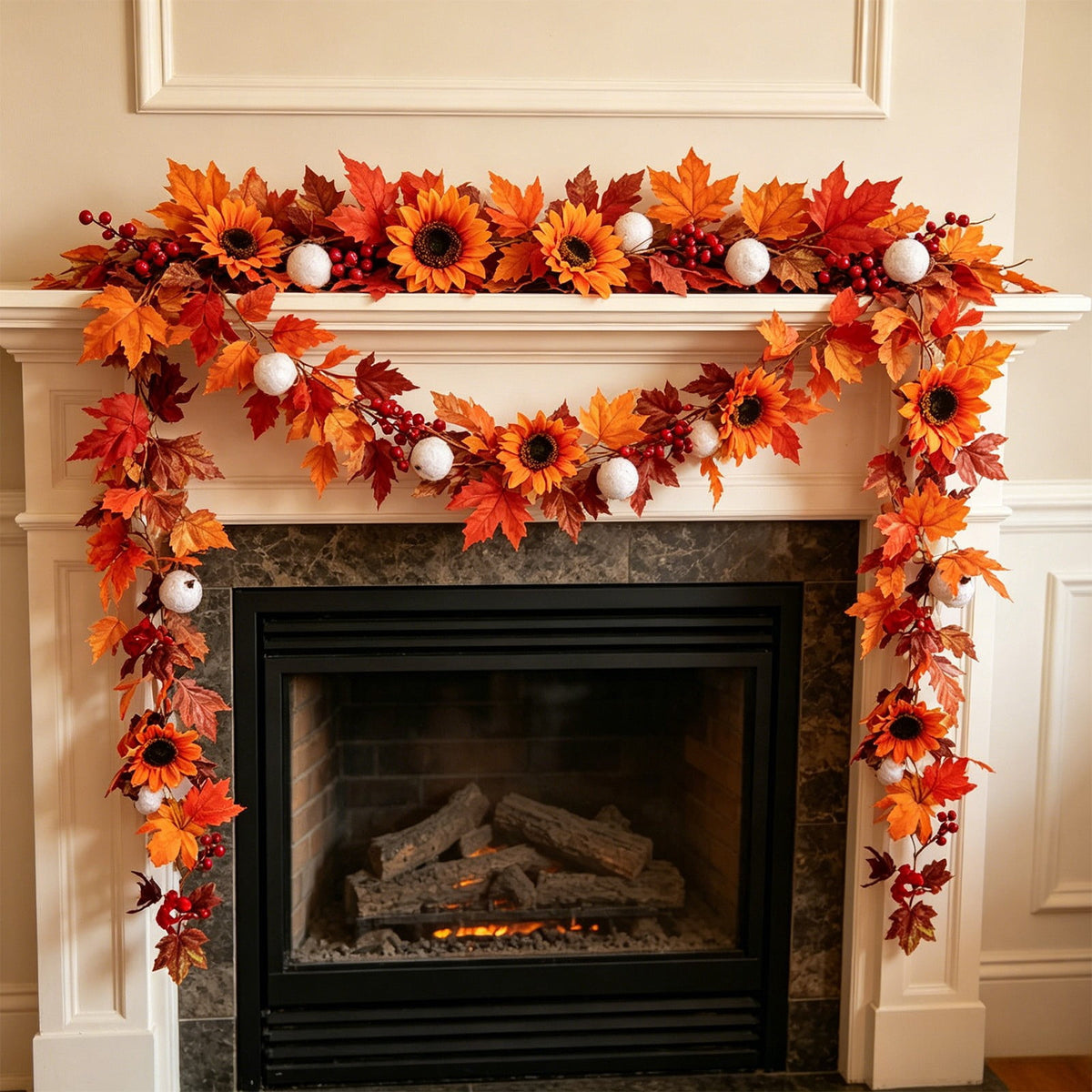SCNOR 72 Inch Halloween Felt Garland with Ghost Pumpkin Witch Hat Spider Broom, Hanging Decor for Fireplace Mantel Wall