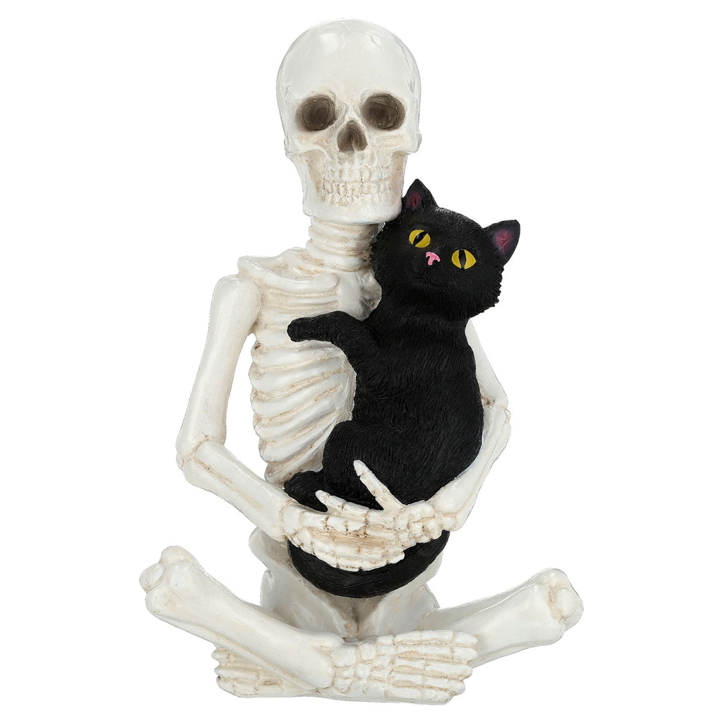 Skeleton and Cat Decoration, Black and White, 8.8", Halloween by Way To Celebrate