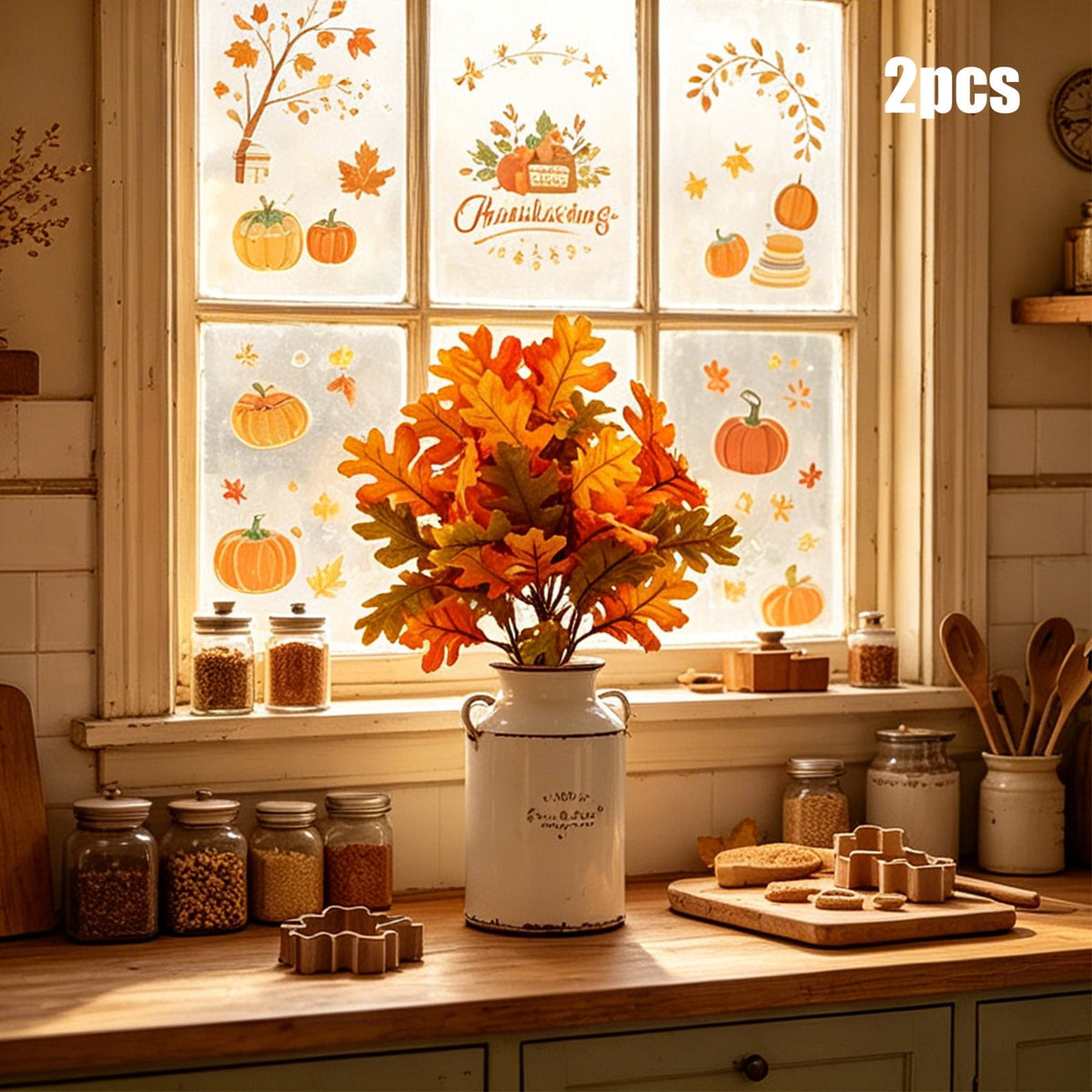 SPOORYYO 2Pcs Fall Maple Leaves Stems for Vase, Artificial Autumn Fake Leaves Decor, Maple Leaf Bushes Shrubs for Thanksgiving Halloween Home Farmhouse Table Centerpiece, 12.99" x 7.87"