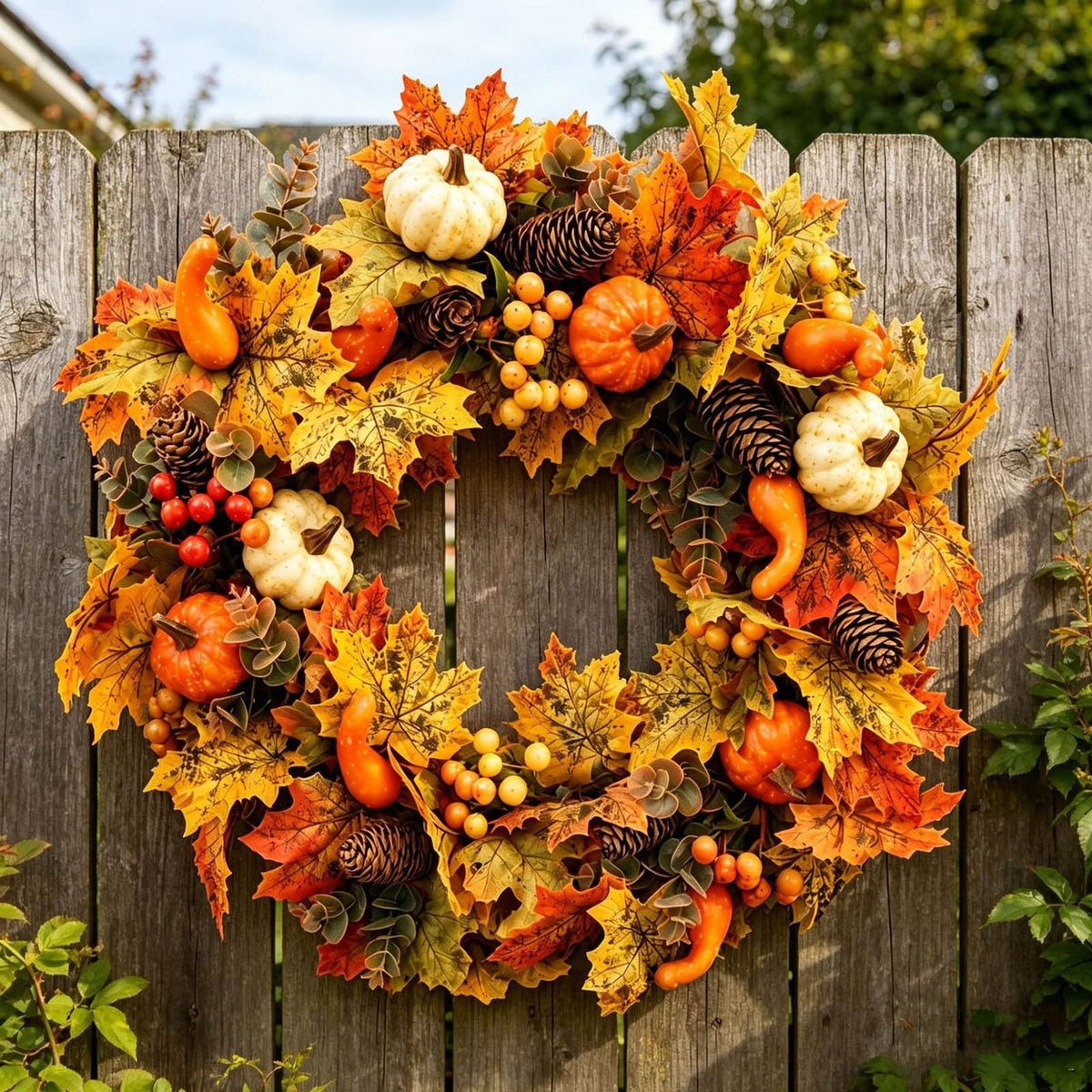 SPOORYYO 2Pcs Fall Maple Leaves Stems for Vase, Artificial Autumn Fake Leaves Decor, Maple Leaf Bushes Shrubs for Thanksgiving Halloween Home Farmhouse Table Centerpiece, 12.99" x 7.87"