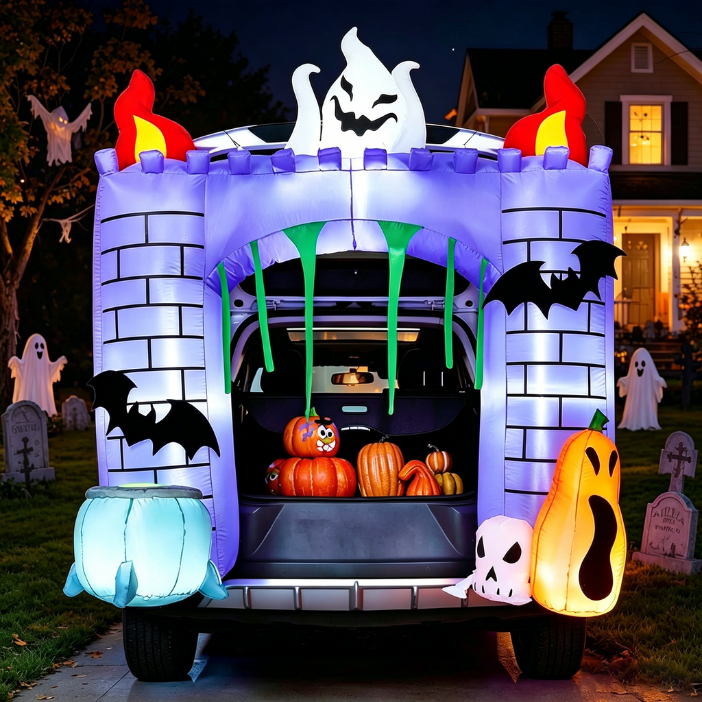 Joyfy 3.6 ft Animated Halloween Inflatable Dinosaur Decoration,Trunk or Treat Car Decorations Kit Dinosaur with Built-in LED Light for Halloween Party Indoor,Outdoor,Yard,Garden Decor