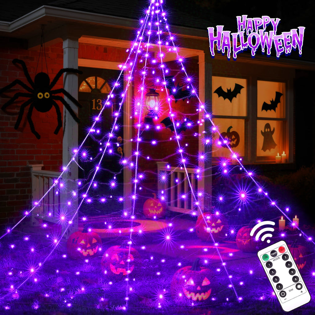 Scidweet Halloween Decorations Outdoor, 500 LED Halloween Giant Spider Web Lights for Garden Yard Porch Home Decor, Purple White