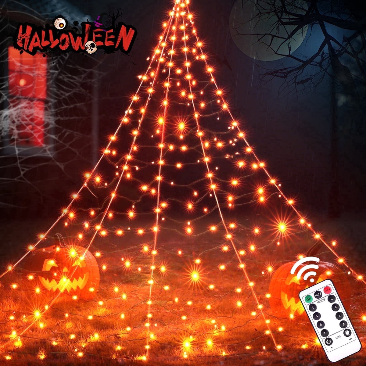 Scidweet Halloween Decorations Outdoor, 500 LED Halloween Giant Spider Web Lights for Garden Yard Porch Home Decor, Purple White