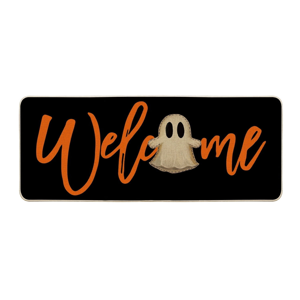 Sm:)e Polka Dot Black Cat, Jack-O'-Lantern, Ghost Halloween Welcome Doormat, 17x29 Inch