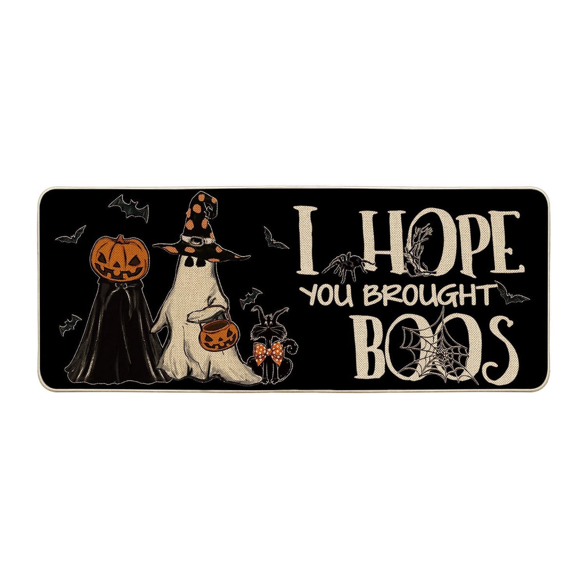 Sm:)e Polka Dot Black Cat, Jack-O'-Lantern, Ghost Halloween Welcome Doormat, 17x29 Inch