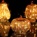 Halloween Fall Pumpkin Lamp,Sparkling Glass Pumpkin Night Lantern,6.6x5.5 inch Light Up Pumpkin Decor,A