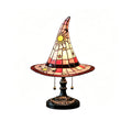 Stained Glass Witch hat lamp, 7" Halloween Gothic Mystic Room Decor Handcrafted Ceramic Phantom Figurine, USB Rechargeable LED Glowing Lantern for Bedroom Living Room Mantel Home Decor