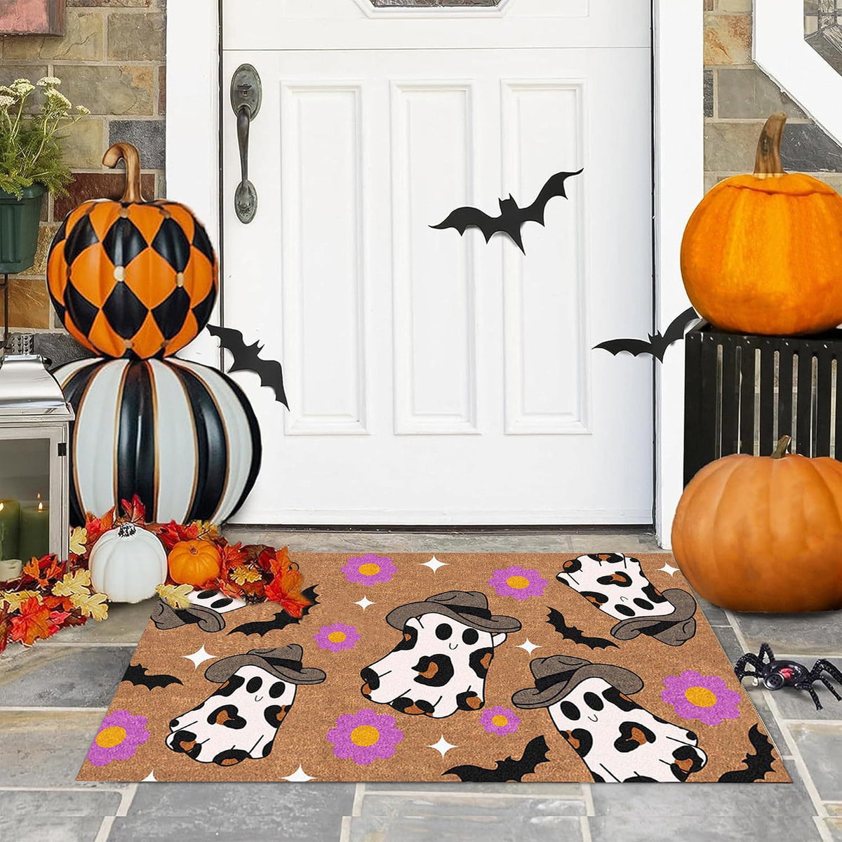 Stijggn Halloween Kitchen Rugs Halloween Mat Halloween Decorations Doormat, Welcome Mats for Front Door,Spooky Outdoor Mats for Front Door, Living Room, Bedroom, K-ids' Room